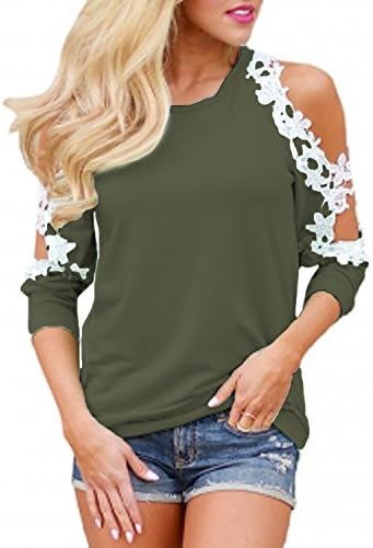 StyleDome Sexy Lace T Shirt Short Sleeve Summer Tops Cold Shoulder Floral Crochet Tees for Women Casual