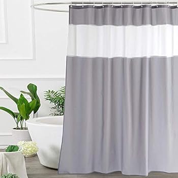 UFRIDAY Shower Curtain Grey and White 72 x 72 Inch, Fabric Shower Curtain with Window