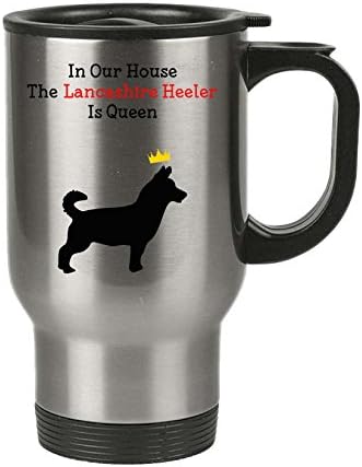 Dog Mug Insulated Travel Mug with Lid - The Lancashire Heeler is Queen - Funny, Novelty, Gift ideas for Pet Dog Mom and Dad, Perfect Christmas or Birthday present - 14oz Mug - DesignsByK