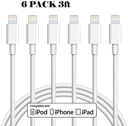LUVLY iPhone Charger 6Pack 3FT Lightning to USB Cable Charging Cord Compatible with iPhone 7/ 7Plus/ 6/ 6S/ 6 Plus/ 6S Plus, 5C/5S/5, iPad/iPod(White)