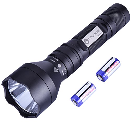 RockFort TAC24-SWAT Military Standard Flashlight in Gift Box, Single Mode, Momentary Switch, Weapons Mountable .50 BMG, Waterproof 30ft