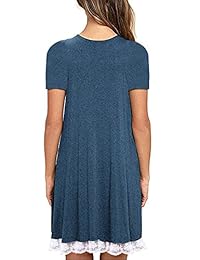 Halife - Vestido de verano para mujer, manga corta, dobladillo de encaje, suelto, con bolsillos