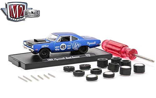 M2 Machines 1969 Plymouth Road Runner (Satin Blue w/Semi-Gloss Black Hood) - Auto-Wheels Release 5 2017 Castline Premium Edition 1:64 Scale Die-Cast Vehicle Kit (R05 17-05)