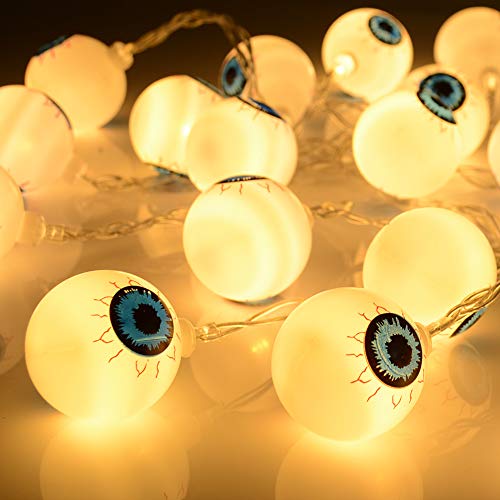 Elitlife Halloween String Lights, 20 LEDs 10.8ft LED Ghost Eyes Ball Fairy String Lights Battery Operated for Festival Party Halloween Decorations Indoor Outdoor Use (Warm White)