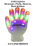 The Noodley's Flashing LED Light Gloves - Kids Size and Adult Size - Extra Batteries (Child, White/White)