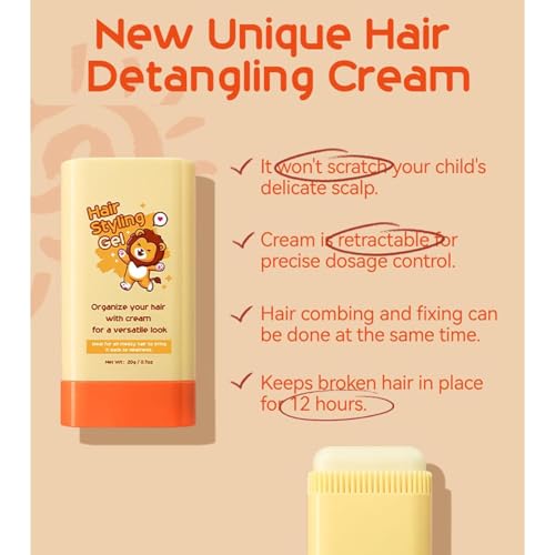 Hair Wax Stick for Kids Styling, 2-in-1 Design with Built-in Comb for Children Hair Styling Gel, Moisturizing, Natural Ingredients Refreshing and Non-Greasy, Easy to Styling