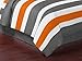 Gray, Orange and White Childrens, Teen 3 Piece Full / Queen Boys Stripe Bedding Set Collection