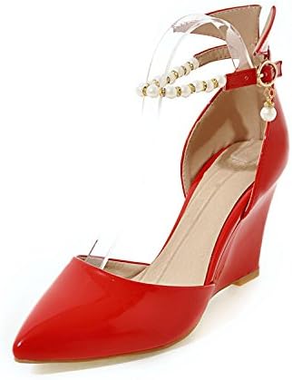 Odetina Red-P Women's Pointy Toe D’orsay High Heels Wedges Beads Ornament Dress Pumps Size 10.5 (B) M US