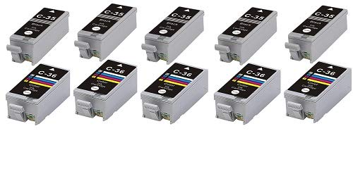 Now Ink Ltd Sets Compatible Canon PGI-35 Black & CLI-36 Colour Ink CARTRIDGES for Canon PIXMA IP100, IP110, Mini 260,320. PGI-35BK & CLI-36C (Set of 10 (5 Black & 5 Colour))