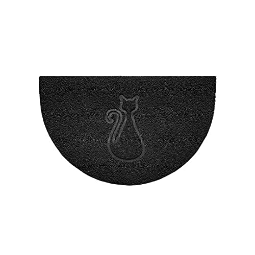 Nicoman Embossed Halfmoon Half Circle Door Mat Dirt-Trapper Jet-Washable Doormat 70x44cm (Black, CAT Shape) - Use Outdoor ONLY
