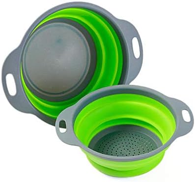 Colosun 2pcs Collapsible Colanders Set,Portable Folding Filter Baskets Bowls Container Rubber Strainer for Kitchen Camping Draining Food Fruit Vegetable