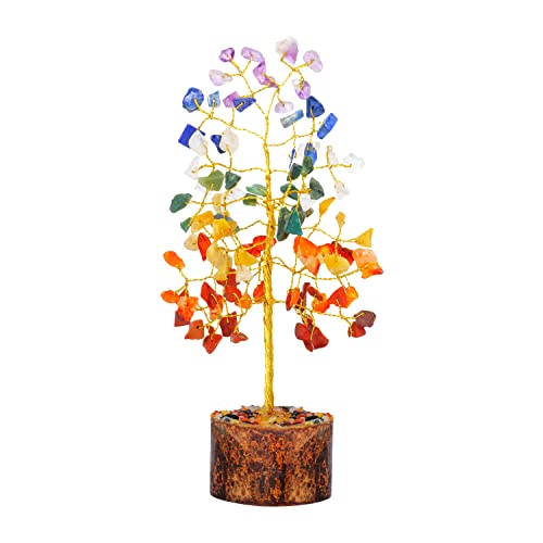 Seven Chakra crystal tree, crystals and gemstones tree of life artificial bonsai crystal tree, decorative home accessories, house warming gifts new home, gifts for women birthday unique, 7-8 inch