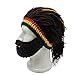 FALETO Funny Knit Beanie Beard Hat Rasta Hat with Dreadlocks Handmade Wig Fancy Halloween Caps,Brown