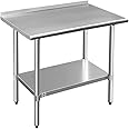 ROCKPOINT Stainless Steel Table for Prep & Work with Backsplash 24x36 Inches, NSF Metal Commercial Kitchen Heavy Duty Table with Adjustable Under Shelf and Table Foot for Restaurant, Home and Hotel