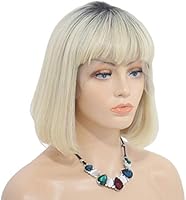 Virgin Human Hair Short Bob Wig Dark Roots Ombre Blonde Bob Cut