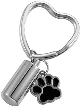 HOUSWEETY Cylinder Wishing Bottle Pet/Dog Paw Pill Holder Keychain Cremation Keychain Stainless Steel Memorial Jewelry(Non-Engraving)