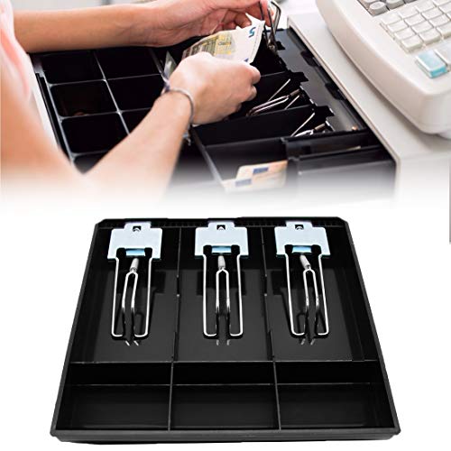 Cash Register Drawer Insert Tray 5 Bill/4 Coin Compartments with Metal Clip for Money Storage