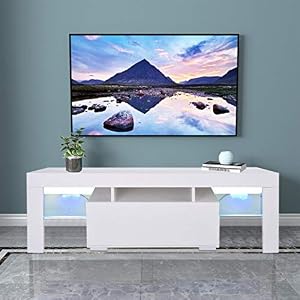Modern White TV Stand, High-Gloss LED Lights TV Cabinet, Media Console Table Storage Desk Entertainment Center…
