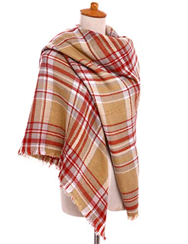 Bess Bridal Women's Plaid Blanket Winter Scarf Warm Cozy Tartan Wrap Oversized Shawl Cape - Thumbnail 2