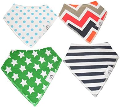 Baby Bandana Drool Bibs by Babi Bambino 4-Pack Vibrant Prints on Absorbent Organic Cotton with Adjustable Double Snaps Ideal Shower Gift for Boys and Girls