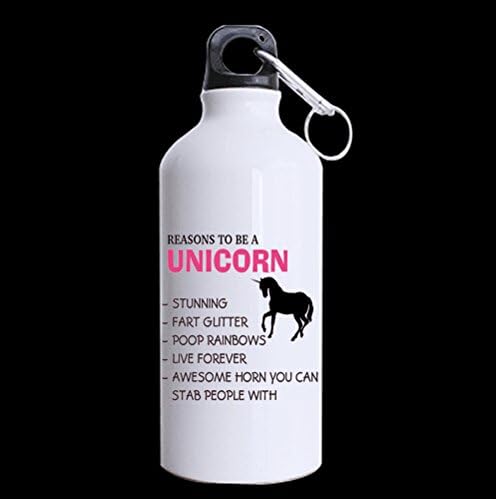 Funny Quotes Reasons to Be A Unicorn Sports Bottle, Aluminum Sport Water Bottle - 13.5 OZ - BPA Free, one-sided Printing