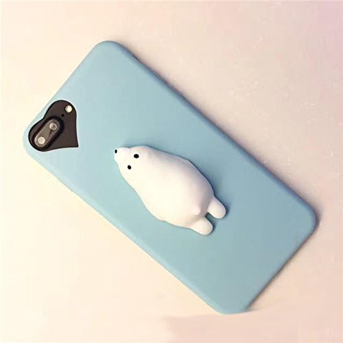 3D Squishy Polar Bear Case for iPhone 7 Plus, Kneading Soft Silicone Finger Pinch Cute Mobile Phone Hard Protective Cover for Girls Women Kids - Blue