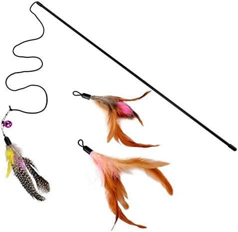 Itplus Kitten/Kitty Pet Toy Interactive Chaser Training Rod Cat Catcher Feather Wand Fishing Pole Teaser with Two Feather Refill Replacement