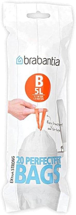 Brabantia Bin Liner 5 L, 20 Bags/Roll, White, Pack of 6 -