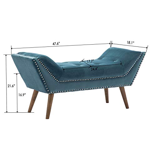 Kmax Upholstered Entryway Bench with Arms, Button Tufted Velvet Fabric Bedroom Bench with
