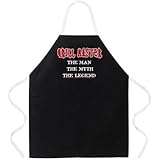 Attitude Aprons Fully Adjustable "Grill Master Man Myth Legend" Apron, Black