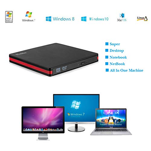 Rioddas External CD Drive USB 3.0 Portable CD DVD +/-RW Drive Slim DVD/CD ROM Rewriter Burner Writer Compatible with Laptop Desktop PC Windows Linux OS Apple Mac (Black-usb3.0)