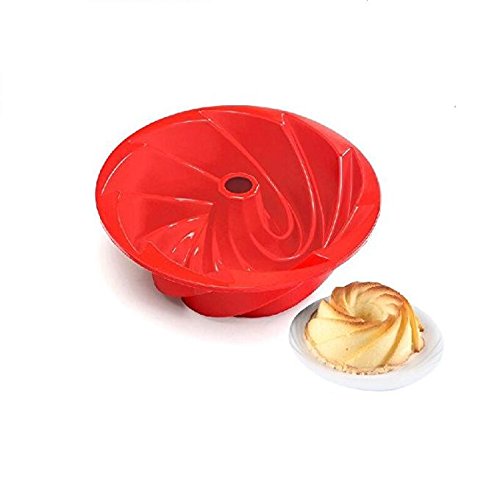 HOSL Red Large Spiral shape Bundt Cake Pan Bread Chocolate Bakeware Silicone Mold - Thumbnail 2