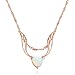 JIANGYUE Lady’s Pendant White Fire Opal Rose Gold Plated Heart Angel Wings Necklace Jewelry Valentine's Day Gift