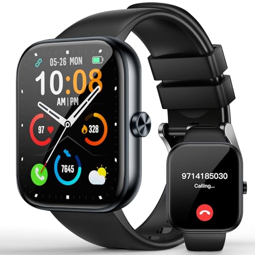 MFVLP Smartwatch Herren Damen, 1.83" HD Fitness Tracker mit Bluetooth Anruf, 110+ Sportmodi Smart Watch mit Herzfrequenz/Schlafmonitor, IP68 Wasserdicht Fitness Uhr für Android iOS-Schwarz
