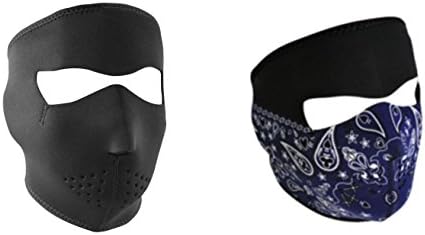 Bundle (2 Items): 1 ZanHeadgear 'Solid Black', Child / Kid Sized, Full Face Neoprene Face Masks -AND- 1 Zan 'Blue Paisley Bandanna' Full Face Neoprene Face Masks, Ski Mask