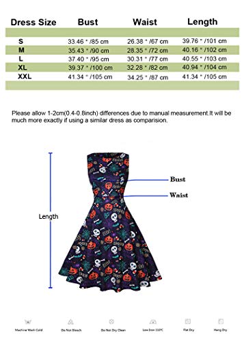 Owin Women's Floral 1952s Vintage Swing Cocktail Party Dress with Pumpkin Bone Decoration Halloween Party Dress