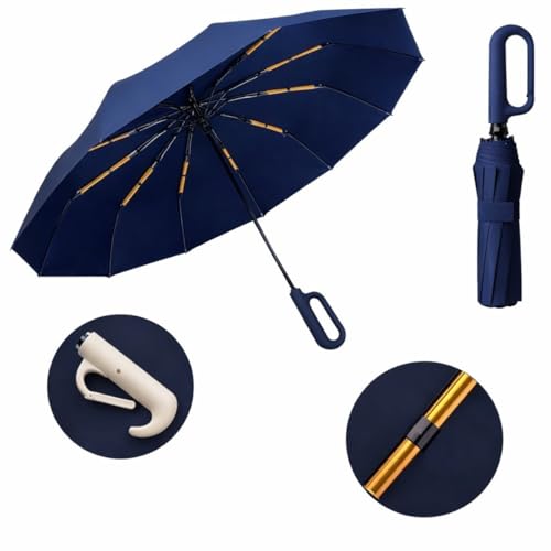 Guarda-Chuva Premium Botão Automático Abre e Fecha Varetas Reforçadas Proteção Solar UV Blackout Resistente ao Vento Compacto Dobrável Sombrinha Portátil Mochila Bolsa Mala Fivela de Anel