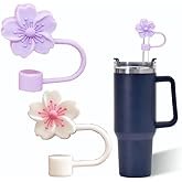 White and purple flower Straw Cover for Stanley 40&30 Oz Cup, 10mm Silicone Straw Covers Cap for Stanley Cup Accessories, Cute Topper for Tumblers, Cap Stopper for Reusable Straws