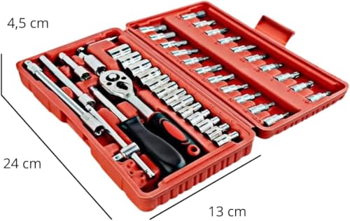 Kit Ferramentas 46 Peças com Catraca, Soquetes Allen Torx 1/4" e Extensão – Maleta Compacta Completa para Uso Profissional Automotivo e Doméstico