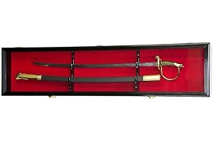 sfDisplay.com,LLC. Single Sword & Scabbard Display Case Cabinet Wall Rack Custom Colors - Lockable (Black Finish, Red Felt Background)