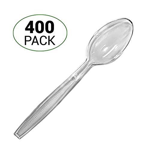 400 plastic spoons bulk, clear plastic spoons, heavy duty plastic spoons bulk, spoons clear plastic 8 retailed packages of 50 clear spoons.