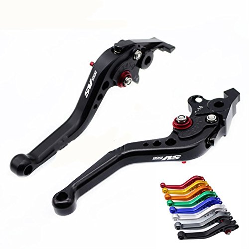 Engrave Letters Motorcycle Aluminum Short Brake Clutch Levers For SUZUKI SV1000 SV1000S 2003-2007 (Black)