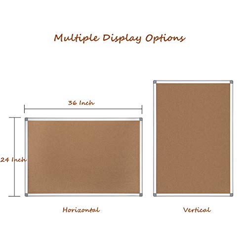 Cork Bulletin Board, 24 x 36 Aluminum Framed Notice Board Wall Mounted with Pins for Home, Office and School