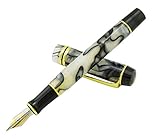 Kaigelu 316 Celluloid Fountain Pen with Ink Refill Converter , Signature Calligraphy Executive Business Gift Pens ( White and Black Line
