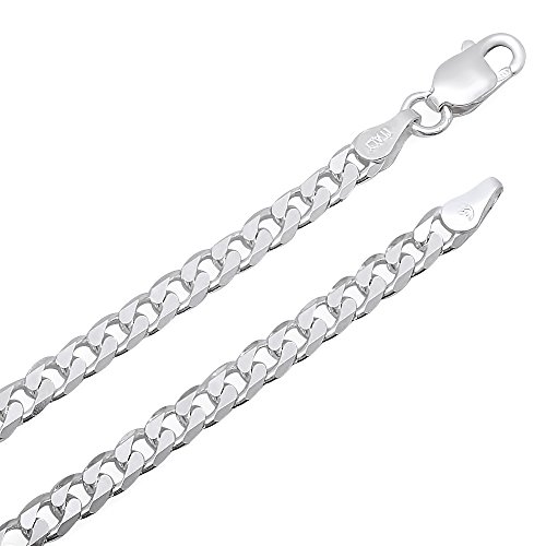 Solid .925 Sterling Silver 3.5mm Beveled Cuban Link Chain Necklace, 36