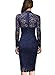 Miusol Women's Retro Floral Lace Long Sleeve Slim Evening Cocktail Mini Dress,Medium ,Navy Blue