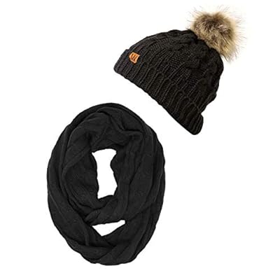 Wrapables Winter Warm Cable Knit Infinity Scarf and Faux Fur Pom Pom Beanie Set Wrapables Winter Warm Cable Knit Infinity Scarf and Faux Fur Pom Pom Beanie Set