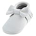 SAYOYO Baby White Bow Tassels Soft Sole Leather Infant Toddler Prewalker Shoes (6-12 Months, White)