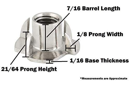 image for Impromech 3/8-16 Stainless Steel 4 Prong T-Nuts for Indoor or Outdoor 