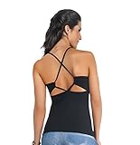 Workout Yoga Strappy Crisscross Open Back Racerback Sports Tank Tops with Built in Bra